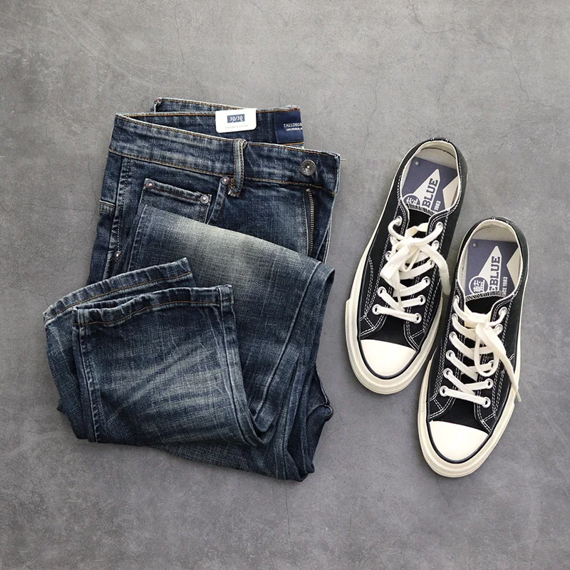 

New Men's Spring Autumn Long Straight Leg Jeans Casual Washed out Soft Thick Elastic Cotton Denim Casual Wear for Youth