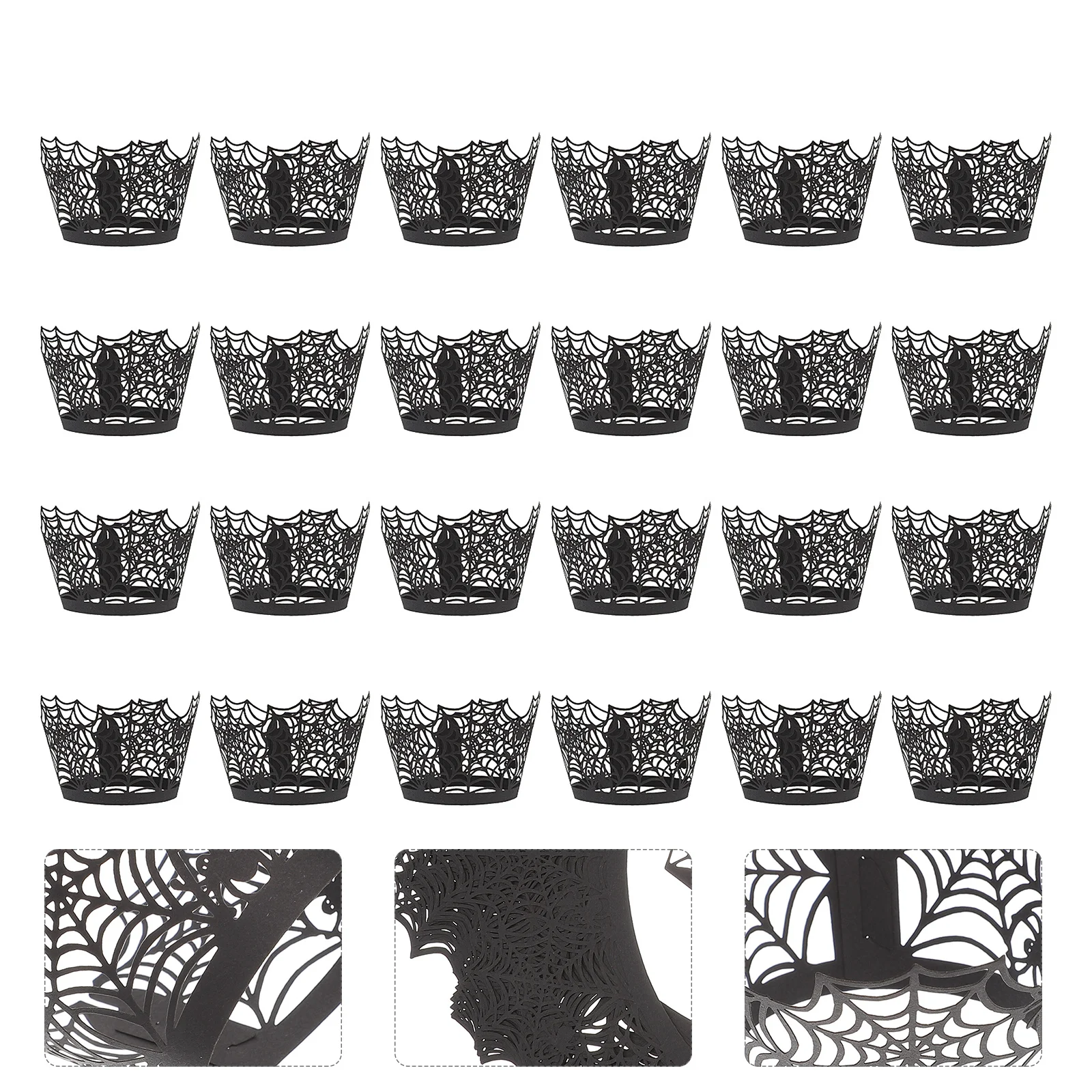 

24Pcs Spider Web Hollow-Out Cake Wrapper Decorative Halloween Paper Cupcake Adornment Baking Decoration Wraps Cake Wrap