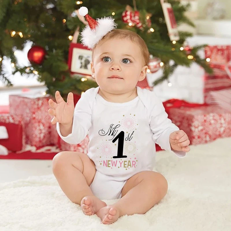 My First New Year Print Baby Bodysuit Happy New Year Newborn Babygrow Outfit Winter Infant Jumpsuit Long Sleeve Rompers Clothes