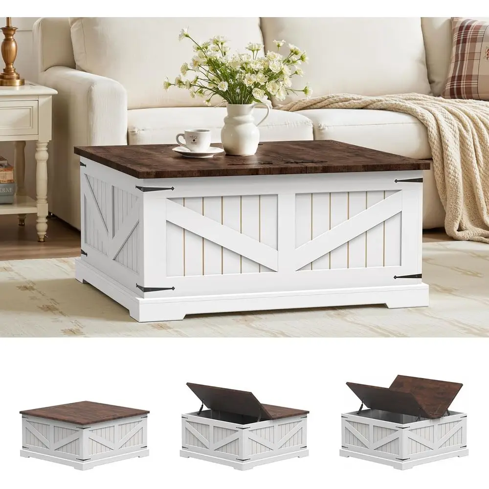 Table basse de rangement carrée 32 avec double couvercle et base en arc pour le salon