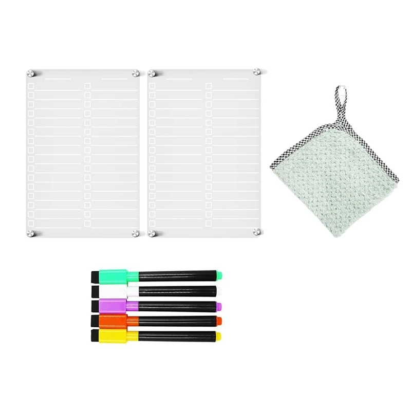 Acrylic Magnetic Dry Erase Board For Fridge,Clear Magnetic To Do List White Board,2Pcs Acrylic Dry Erase To Do List Easy Install