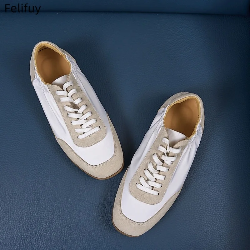 Sneakers Shoes Men’s Genuine Leather Lace Up Flat-Soled Patchwork Shoes 2027 Soft And Comfortable German Training Shoes For Men