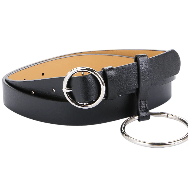 Newest Round Buckle Metal Circle Belts For Women Lovely Big Ring Decorated Belt Female Fashion Woman Black Waist Belts Student