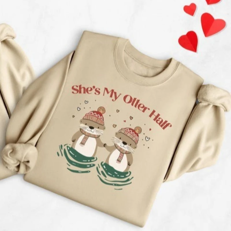 سويت شيرت شتوي للجنسين "He's My Otter Half" لعيد الحب "She's My Otter Half" هدية للأزواج المتطابقة للشركاء #3