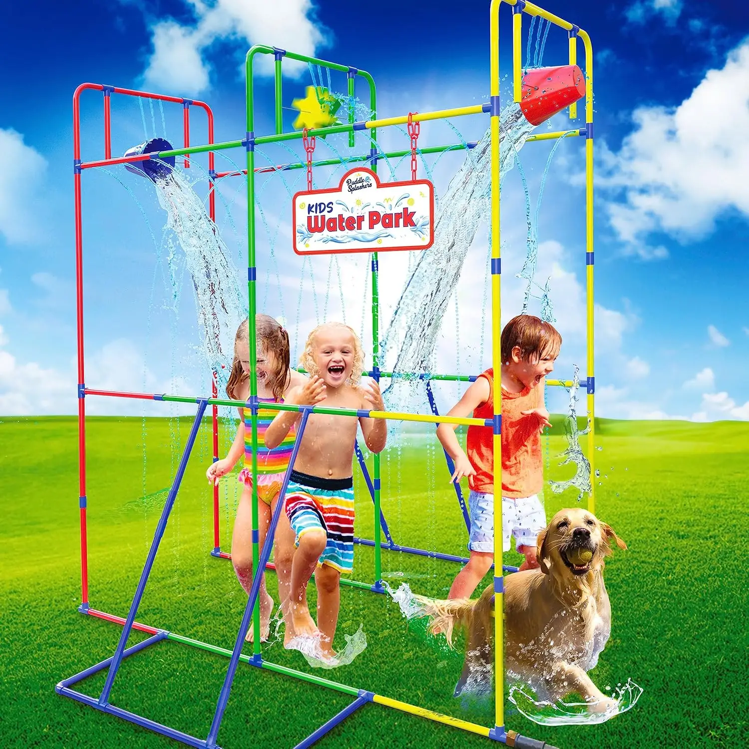 Waterpark with Splash Wheel, Dump Buckets for Kids Outdoor Water Play