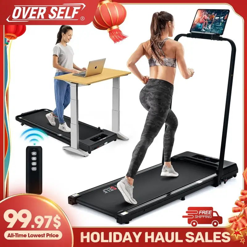 2-in-1 Walking Mat Treadmill with Remote Control for Obese People Desktop Treadmill with Stand Low Noise Under Table Treadmill