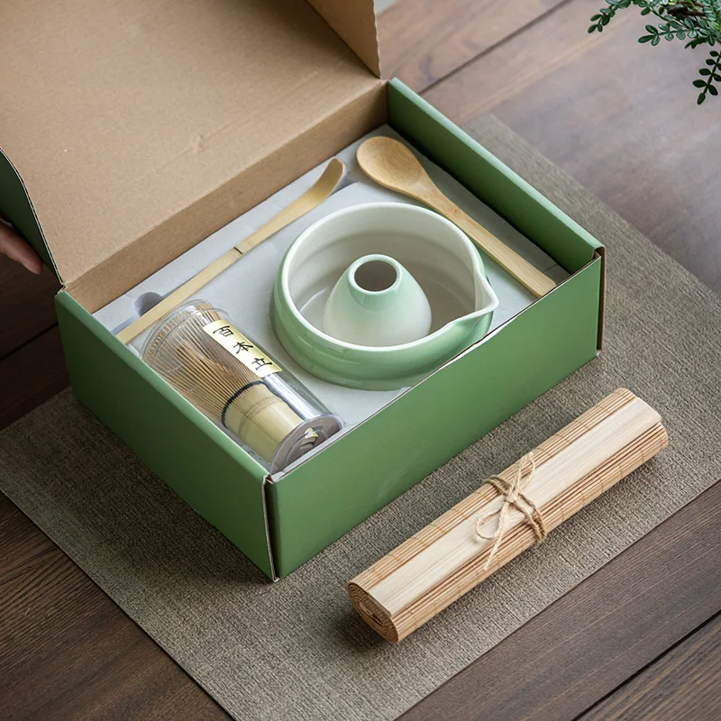 Custom logo 6-piece set Ceramic Japanese matcha set Food grade Match bowl with filter spoon Safe reusable Matcha egg beater set