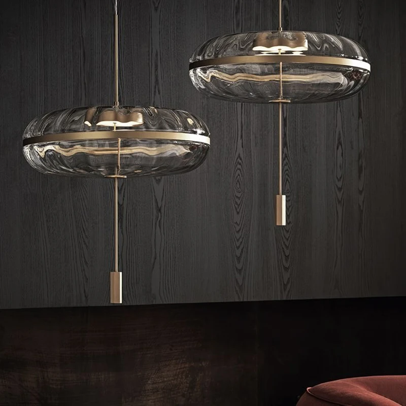Modern Minimalist Pendant Light Nordic Replica Water Ripple Clear Glass Light Living Dining Room Study Bedroom Bar Hanging Lamp