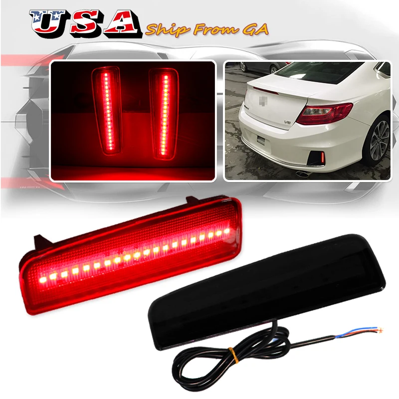 2 قطعة ل 2013-2015 هوندا أكورد كوبيه الأحمر LED المصد الخلفي عاكس الجمعية وظيفة كما الذيل الفرامل أو أضواء الضباب الخلفي