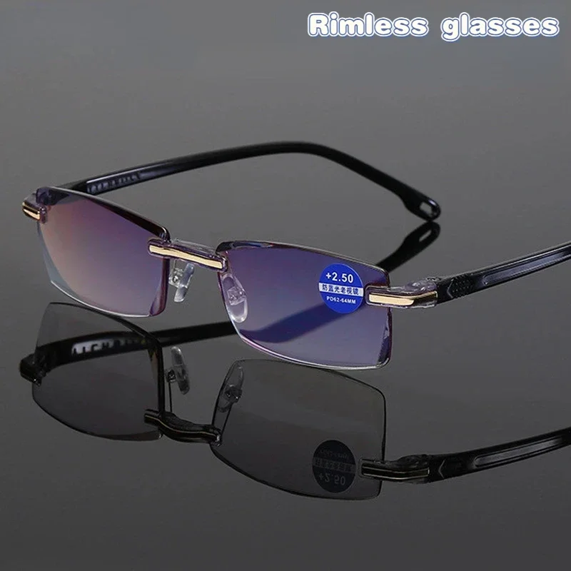 

Frameless Square Reading Glasses for Men Women's Anti Blue Light Computer Eyeglasses Far Sight Presbyopia Reader Glasses Women