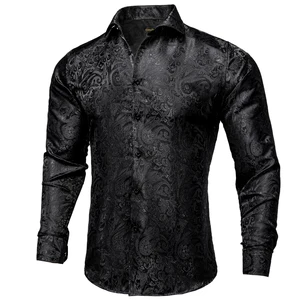 Dibu-Camisas von Herren Seidenpolyester, Langarm, Abwärtskragen, fest, rot, silber, kugel, sozial, schwarz 8 Hauptverkäufe Silber Shirt - №1