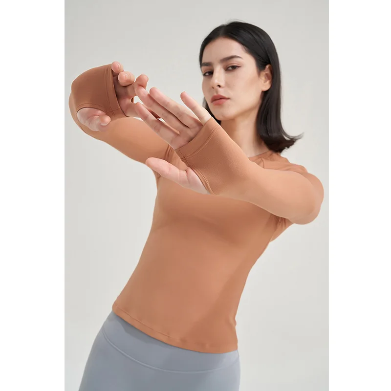 

Nylon Gym Top Yoga Shirt Fitness Sport Women Clothing Elastic Breathable Pilates Long Sleeve Tops 5 Colors 4 Size