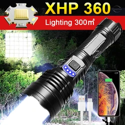 Super XHP360 Most Powerful Flashlight Rechargeable Torch Light XHP90.2 High Power LED Flashlight Type-C Camping Tactical Lantern