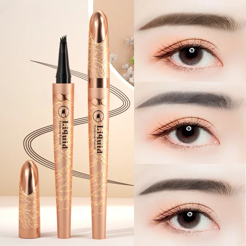 Makeup Four Fork Eyebrow Pencil Waterproof, Sweat Resistant Long-lasting Liquid Eyebrow Pencil Wild Eyebrows Naturally Not Fade