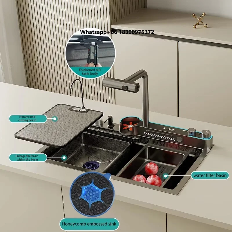 Modernization Smart Kitchen Sink Kitchen Sink Stainless Steel Waterfall Kitchen Sink