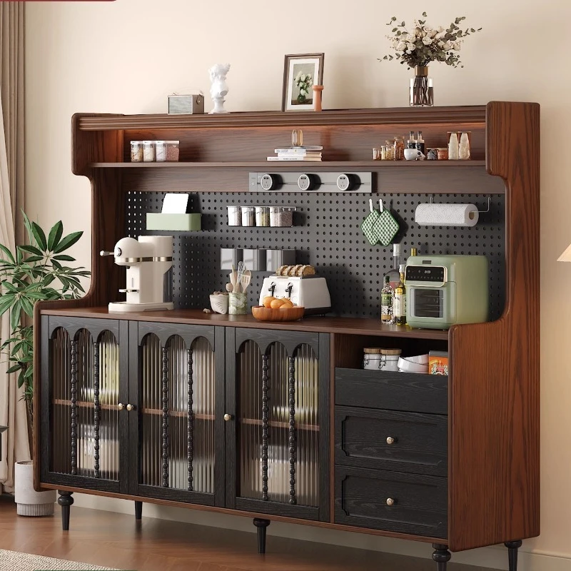 

French solid wood sideboard, household small apartment, wall-to-wall integrated perforated board storage, kitchen retro storage