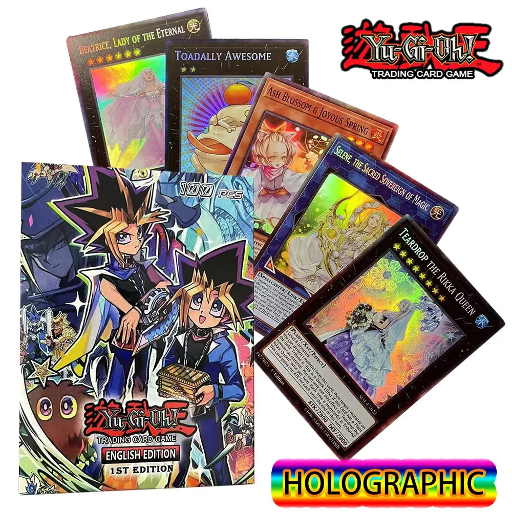 

New English 100Pcs Flash Card Yugioh Deck Letter Holographic YU GI OH Master Duel Competitive Trading Board Game Collection Toy