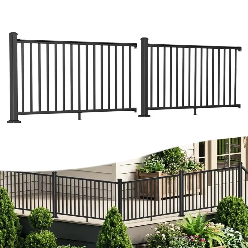 Aluminum Deck Railing Kit Matte Black Yard Fence Baluster System Waterproof Eco-Friendly Modern Design Houses Security Decks