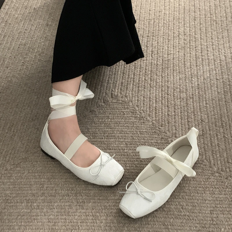 2024 New Women Ballte Flats Shoes Fashion Elegant Cross Strap Shoes Ladies Outdoor Dress Flats Ballerina Shoes