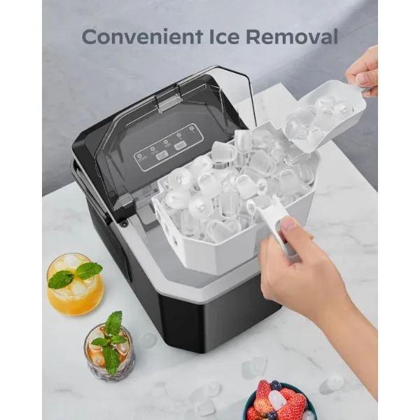 Silonn Ice Maker Countertop, Portable Ice Machine with Carry Handle, Self-Cleaning Ice Makers with Basket and Scoop