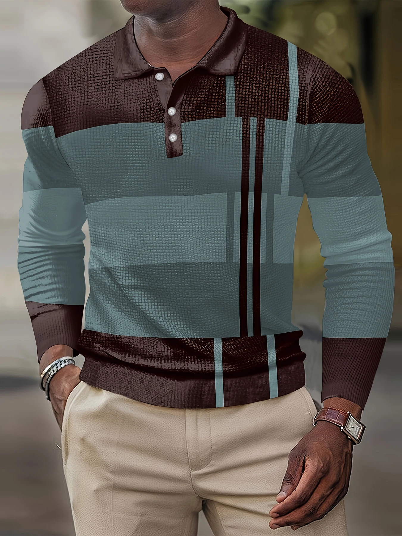 Polo de manga larga con costuras a rayas para hombre, Polo informal de moda europea y americana, novedad de 2024