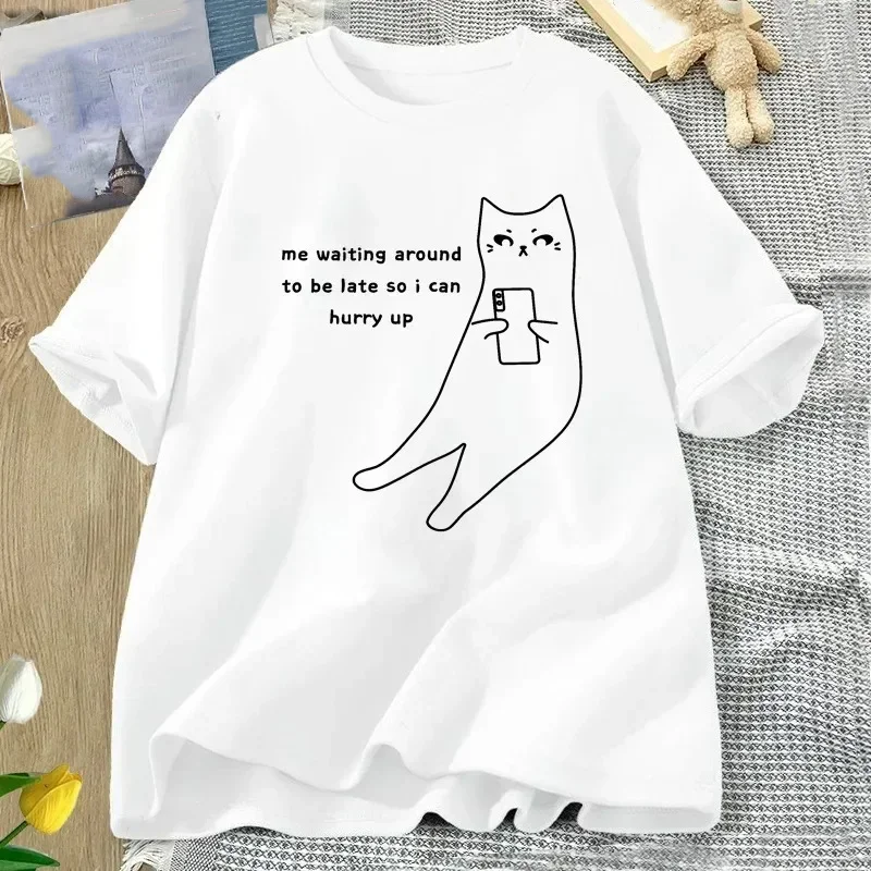 ADHD Cat T Shirt Funny Silly Weird Unhinged Tshirt Cute Weirdcore Sleeve Harajuku Women Clothing Harajuku Short Sleeve Casual