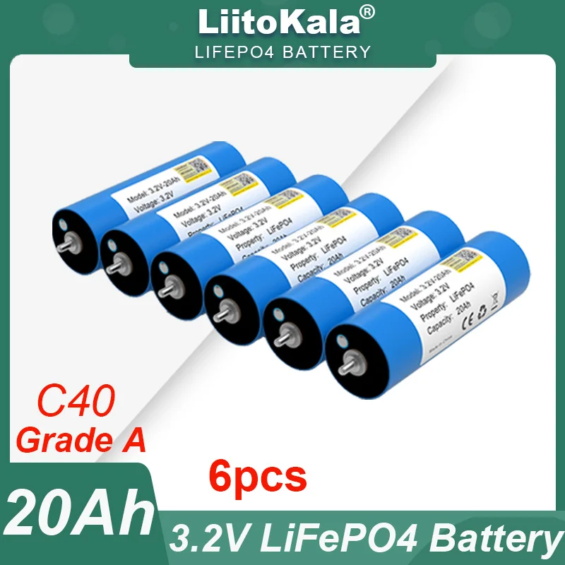 

6pcs LiitoKala 3.2V 20Ah Battery LiFePO4 phosphate Cell for 4S 12V 24V 8s Motorcycle Car motor batteries Modification Grade A