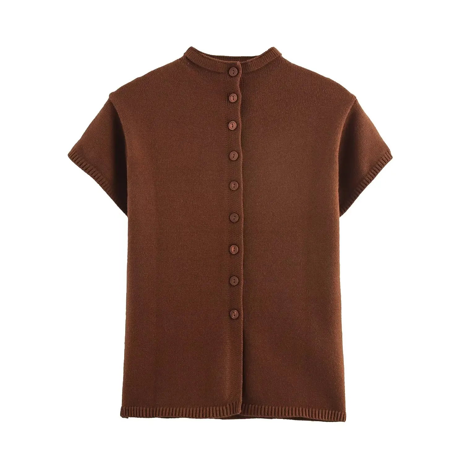 

Topenomi Simple Short Sleeve Knitted Cardigan Women 2025 Autumn New Single Breasted Slim Fit Sweater Retro Solid Versatile Tops