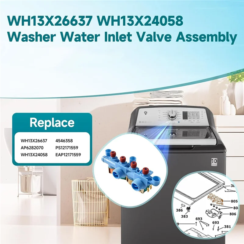 

ABWM-Water Inlet Valve Assembly For GE Washer Models GTW680 GTW725 GTW840 GTW845 PTW600 WH13X26637 WH13X24058 AP6282070