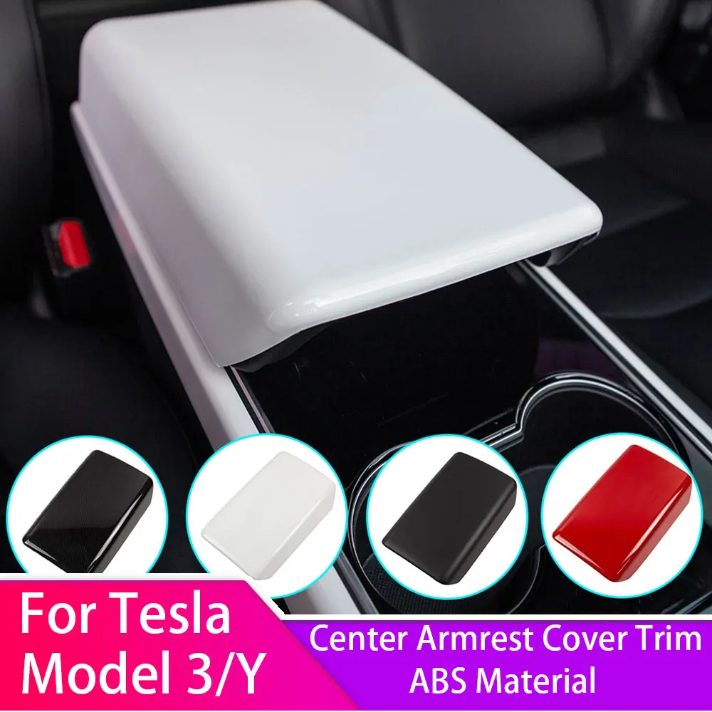 

For Tesla Model 3 Y 2017-2023 Inner Carbon Fiber ABS Center Storage Armrest Cover Trim 1PC