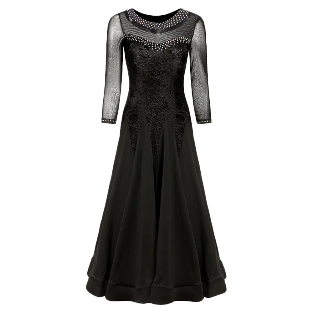 Modern Dance Performance Costume for Women Customized Long Sleeves Dress National Standard Waltz Tango Dance Competition Dresses