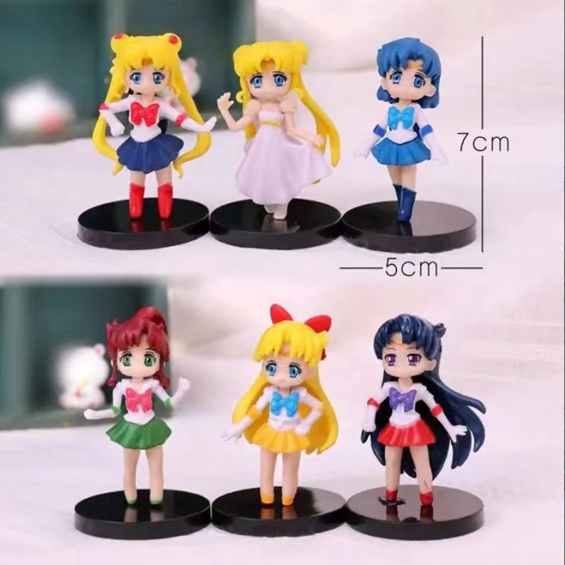 6Pcs/Set Anime Sailor Moon Cute Cartoon Kawaii PVC Model Ornament Kids Birthday Doll Theme Party Cake Decor Collection Gifts