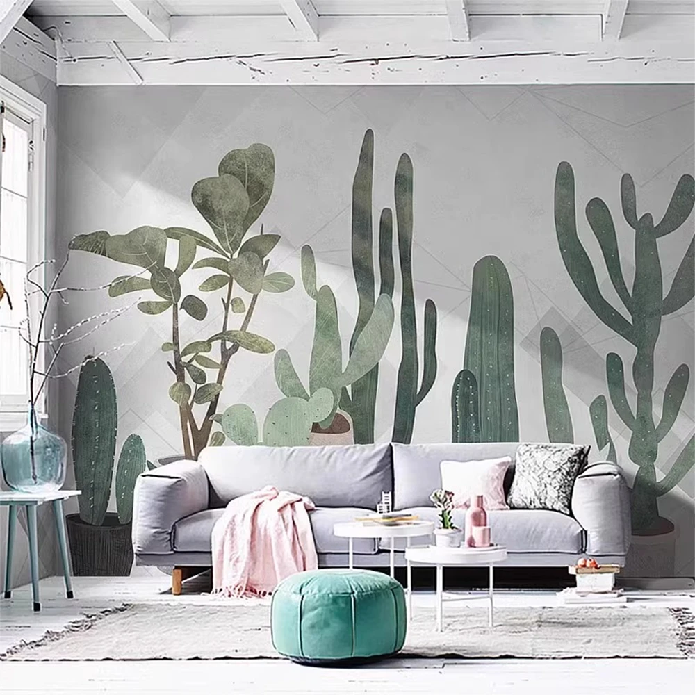 Custom 3D wallpaper for living room mural Nordic cactus tropical plants TV background wall papel de parede room decor Stickers