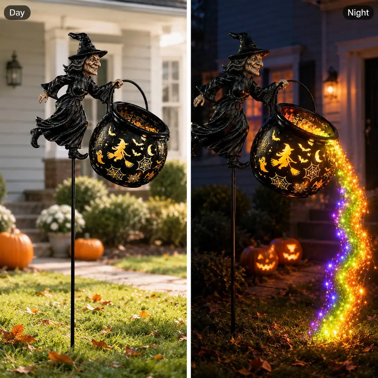 Halloween Outdoor Witch Cauldron Light Stake for Lawn, Garden & Walkway Decor