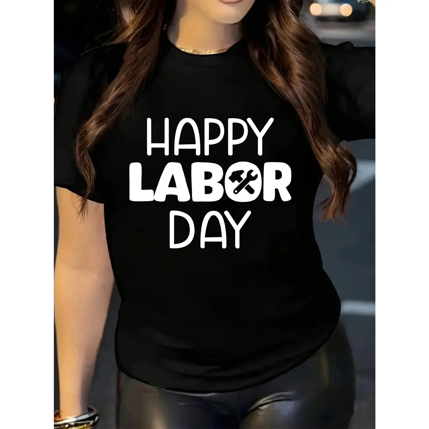

Happy Labor Day T-Shirt Hammer Wrench Tool Print Tee Cotton Short Sleeve Top Worker Appreciation Gift Labor Day Celebration