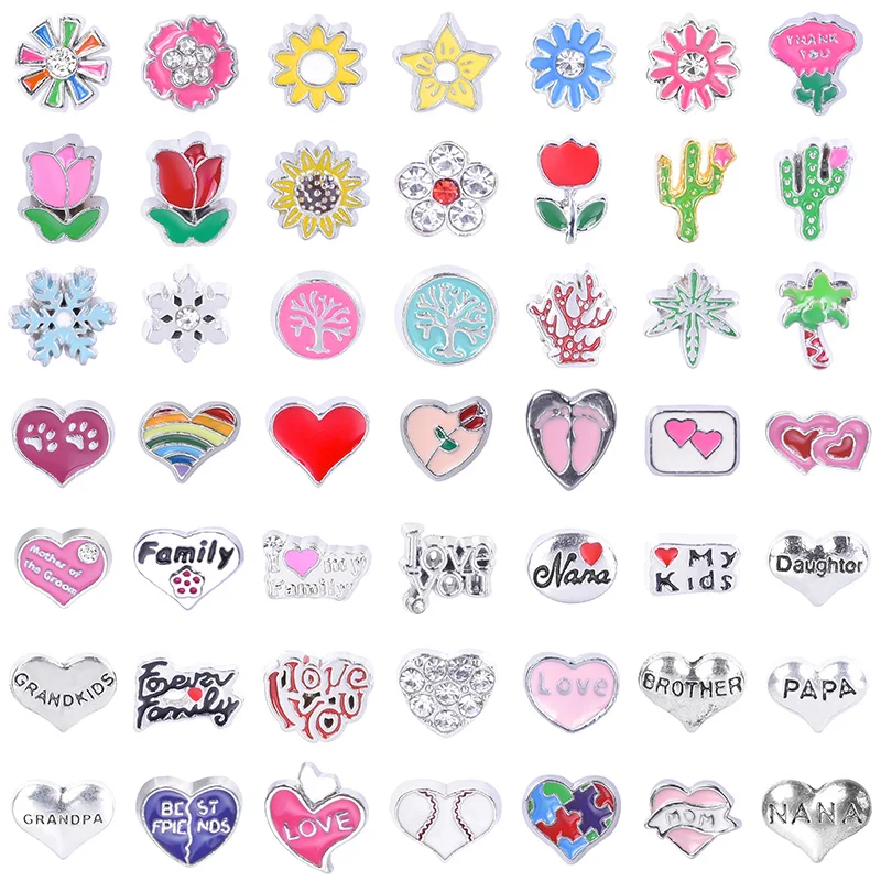 20Pcs/Lot Mini Daisy Rose Flower Cactus Maple Leaves Floating Charms DIY Heart Family Love Letter Beads Jewelry Accessories Bulk