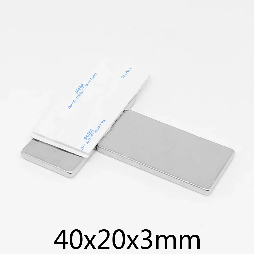 2/5/10/15/20PCS 40x20x3mm Block Search Magnet With 3M Self - Adhesive 40*20*3 Quadrate  Strong Neodymium Magnet 40x20x3