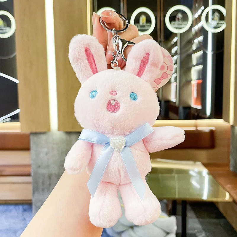 18cm Cartoon Kawaii Tie Bunny Doll Plush Keychain Plush Rabbit Stuffed Toy Pendant Keychains Bag Accessories Children's Gifts