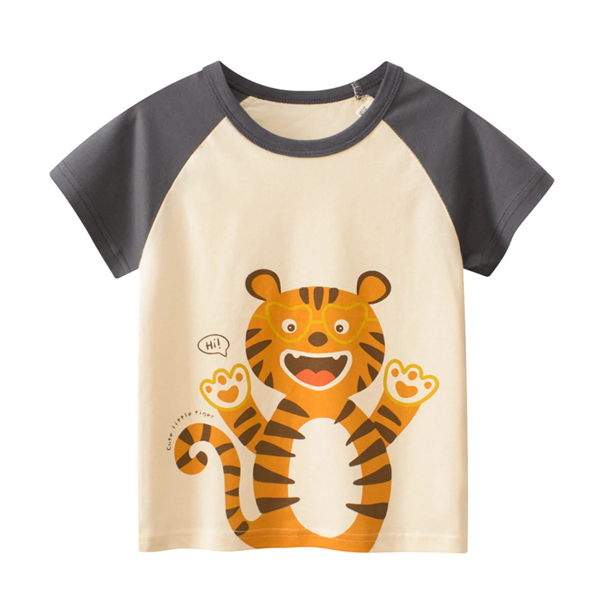 Boys Short Sleeves Raglan T-Shirts Cartoon Animal Tiger Dog Fox Graphic Tops Toddler Boys Cotton Tops Kids Summer Clothes Tees