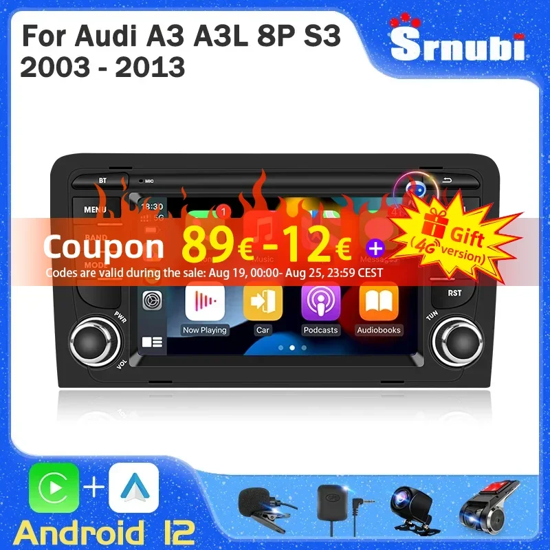 

Srnubi CarPlay Auto Android 12 Car Radio for Audi A3 8P 2003-2013 Multimedia Video Stereo GPS Navigation Autoradio 4G Head Unit