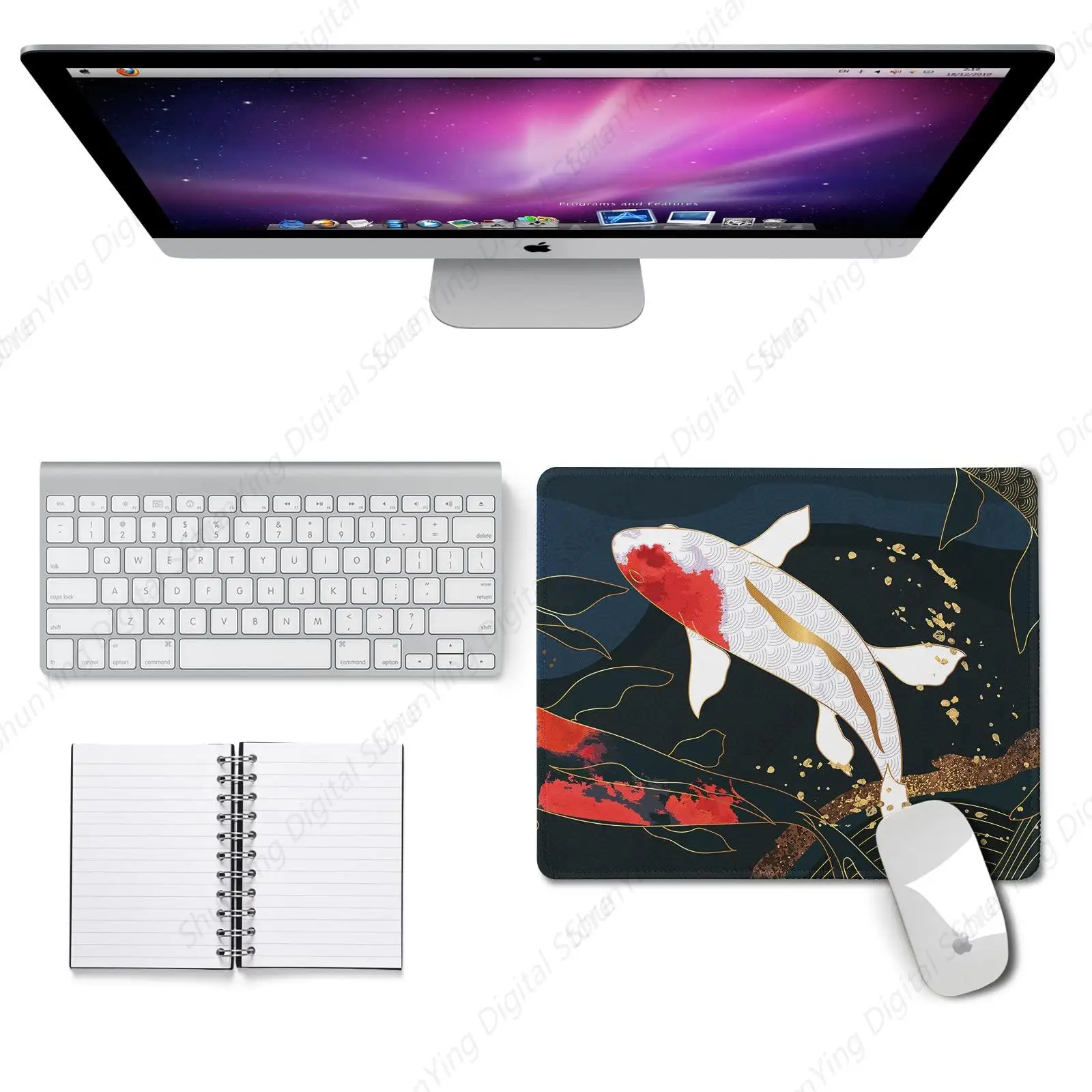 Koi Fish Printed Gaming Mouse Pad Non slip Rubber Base 8.6 X 7 Inch with Stitching Edge Laptop Mouse Pad Home Office