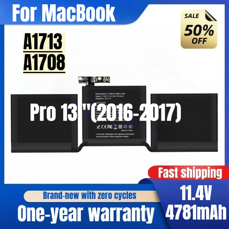 

A1713/A1708 for MacBook Pro 13 "(2016-2017) Laptop Battery High Quality High Capacity Battery Replacement Bateria Grade A Cell
