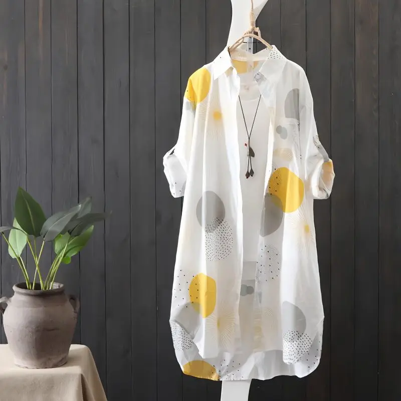 

Модные летние блузки с принтом для женщин 2024 свободные рубашки с длинным рукавом солнцезащитные женские Топы повседневные футболка в уличном стиле R24