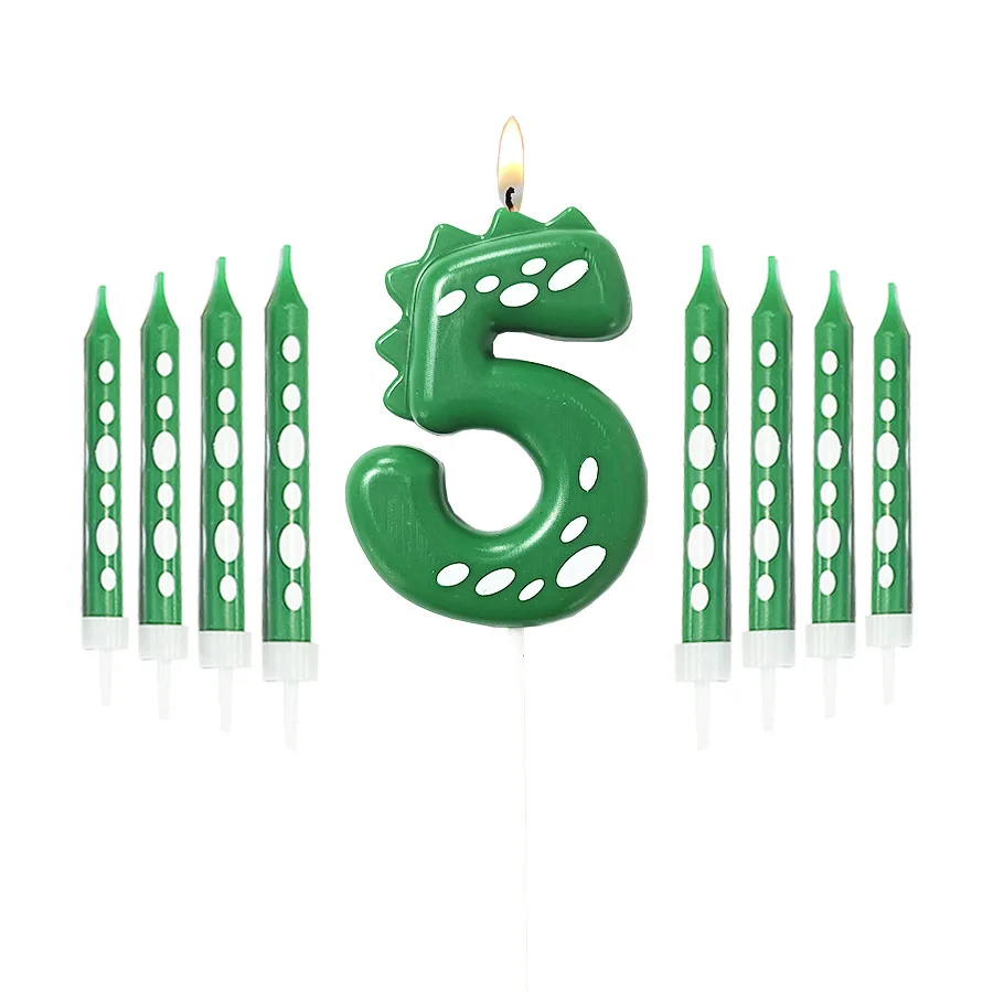 الأخضر ديناصور شمعة رقمية كعكة الديكور البولكا نقطة قلم رصاص شمعة مزيج مجموعة عناصر حفلة عيد ميلاد الأطفال الديكور #3