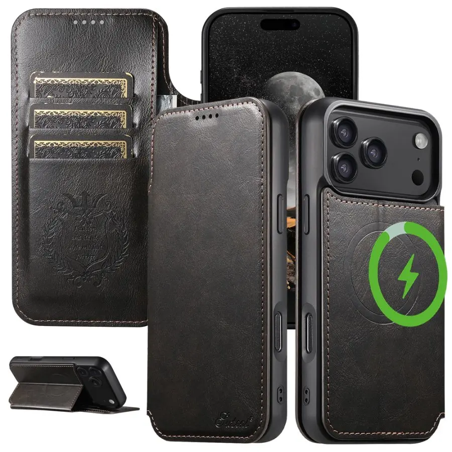 

For MagSafe Wireless Charging Magnetic Leather Wallet Case For iPhone 15 12 13 14 16 17 Pro Max Plus Kickstand Card Slots Cover
