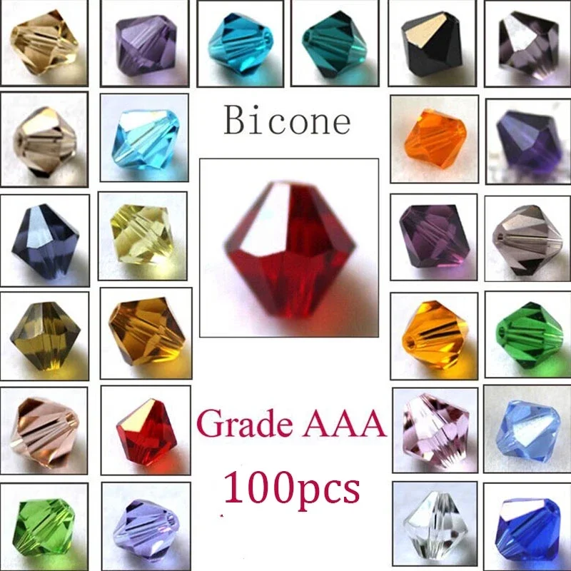 4MM 100Pcs Czech Bicone Crystal Beads for Jewelry Making Diy Accessories Colorful Faceted Glass Spacer Beads Wholesale