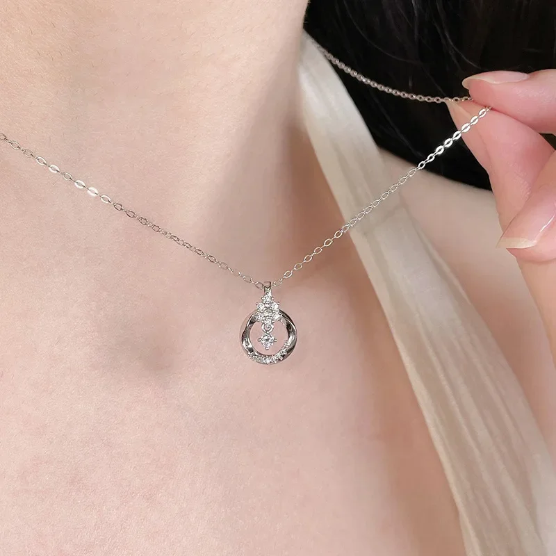 Fashion Luxury 925 Sterling Silver Inlaid Zircon Mobius Strip Pendant Necklace for Women Girls Collar Chain Summer Jewelry Gifts