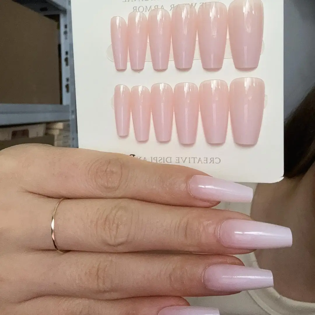 24pcs/box Super Long Ballet Press on Nails Set Full Cover Acrylic Fake Nails Tips Solid Color Simple Design False Nails Art