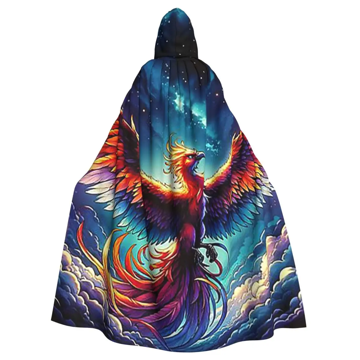 

Colorful Majestic Phoenix Long Hooded Cloak Witch Medieval Costume Cosplay Cape HalloweenCoat Adult Unisex