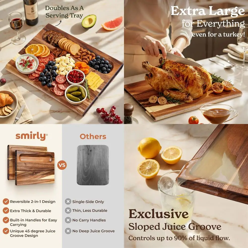 

1.2 Thick 17 Walnut Wood Extra Large Cutting Board with Deep Juice Groove for Heavy Duty Use and Easy Cleaning